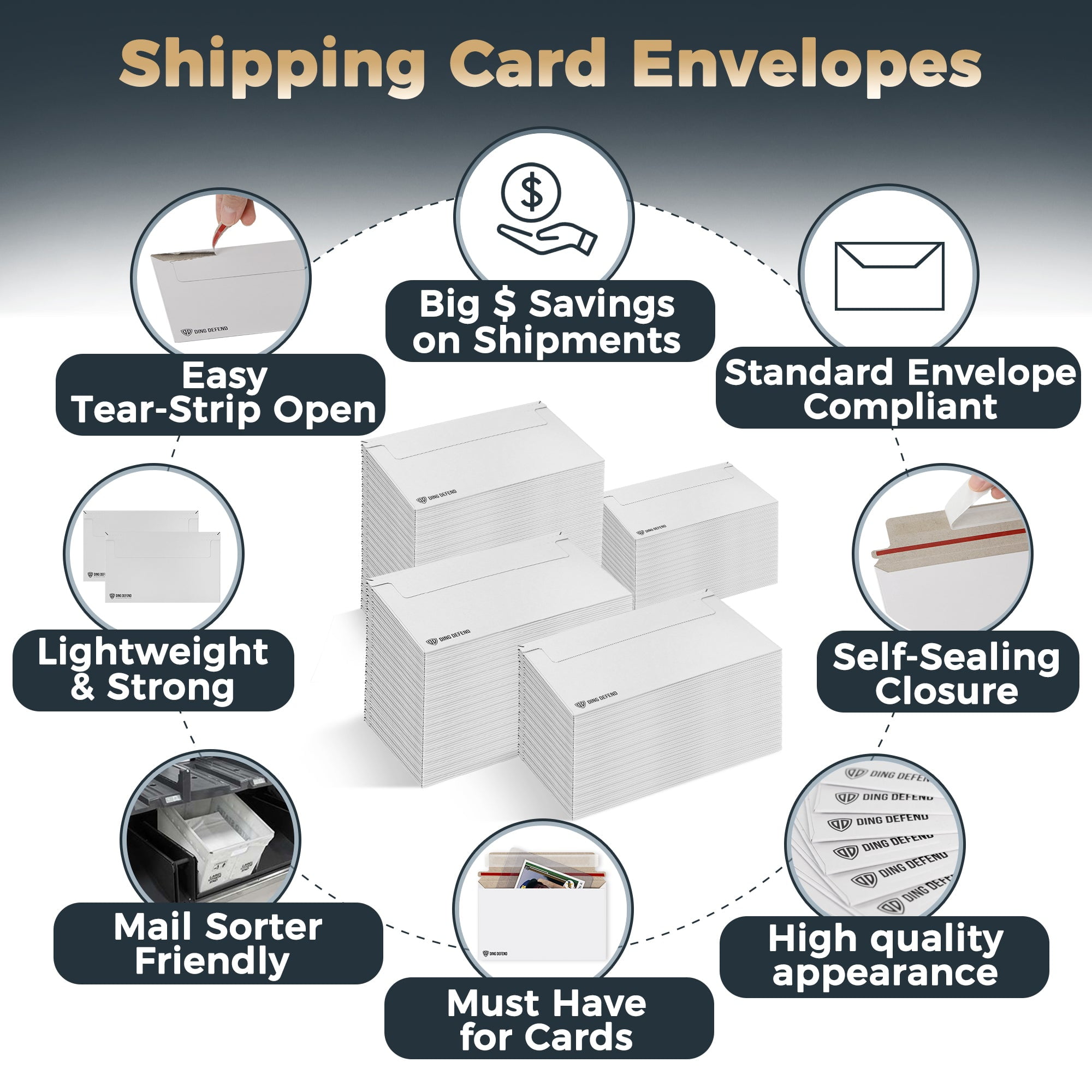 Storage Standard Card Shipping Envelopes, White - 510 Pack - 7 x 4.35 Inches Self-Adhesive Trading Cards, Perfect Fit for Semi-Rigid Sleeves, Top Loaders & Ding Defend Protectors
