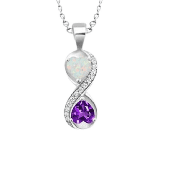 Heart Cut Opal & Amethyst Diamond Pendant Necklace in 925 Sterling Silver Pendant With 18"inch Chain February birthstone October Birthstone Necklace