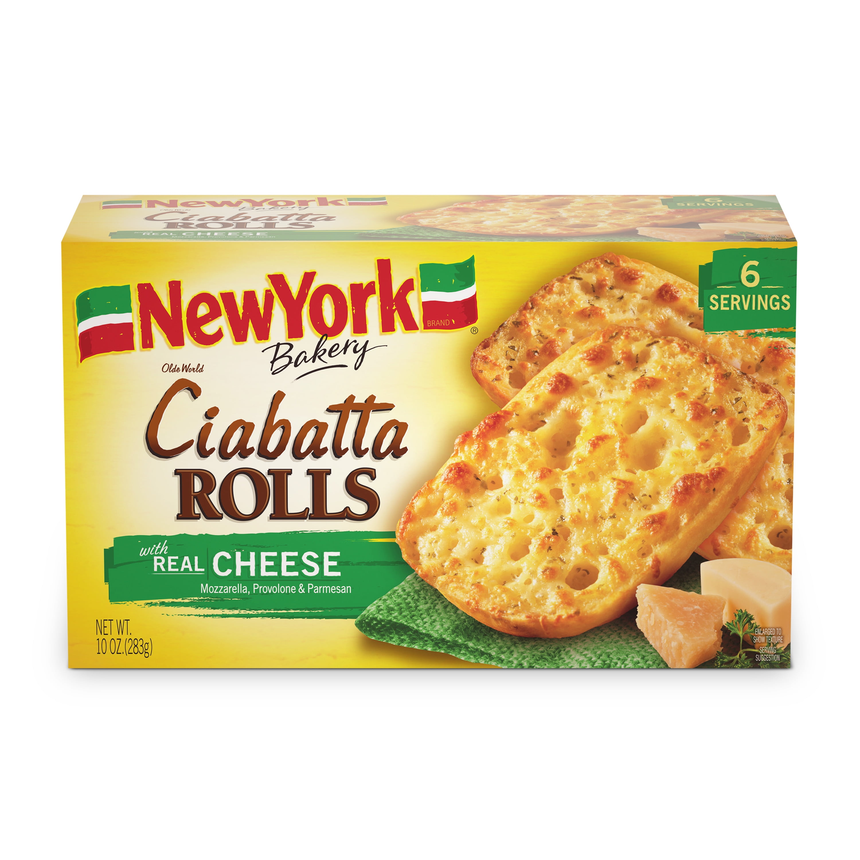 New York Bakery Real Cheese Olde World Ciabatta Rolls, 10 oz (6 Count), Frozen
