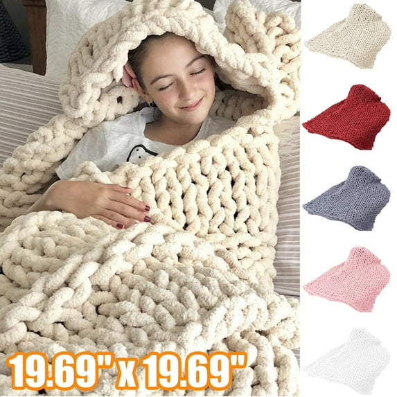 Travelwant Chunky Knit Blanket - Soft Knitted Yarn Blanket Large Gray - Handmade Throw Blanket Grey - Crochet Throw Blanket for Sofa, Bed, Couch-19.69" x 19.69"