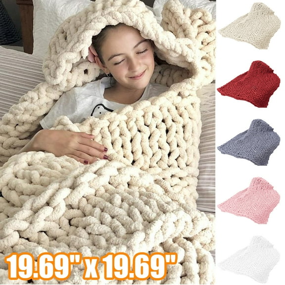 Travelwant Knit Blanket Soft Knitted Yarn Blanket Large Gray Handmade Throw Blanket Grey Crochet Throw Blanket for Sofa Bed Couch 19 69" x 19 69"