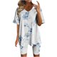 thumbnail image 1 of Blusas para Mujeres Casual Cuello en V Impresión de Manga Corta Blusa Y Pantalones Cortos Dos Piezas Pantalones Conjunto, 1 of 4