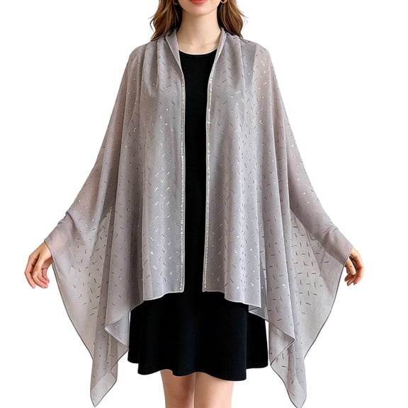 Sewkxo Women's Shawls and Wraps for Evening Dress Chiffon Shawl Soft Elegant Silky Wedding Bridal Scarf,Gray One Size
