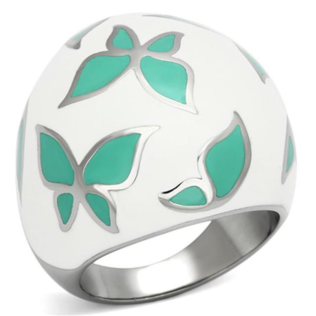 High Polished No Plating Stainless Steel Ring with Epoxy, Emerald - Size 6