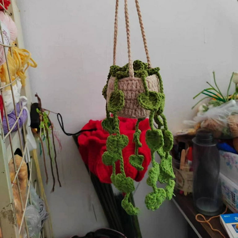 Wovilon Car Decorations for Women Car Crochet Car Accessories Potted Plants Car Hanging Accessories Ornaments Home Decor