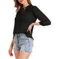 thumbnail image 4 of INSPIRE CHIC Women's Semi-Sheer Tie Neck Puff Sleeve Ruffle Work Blouse Top L Black, 4 of 6