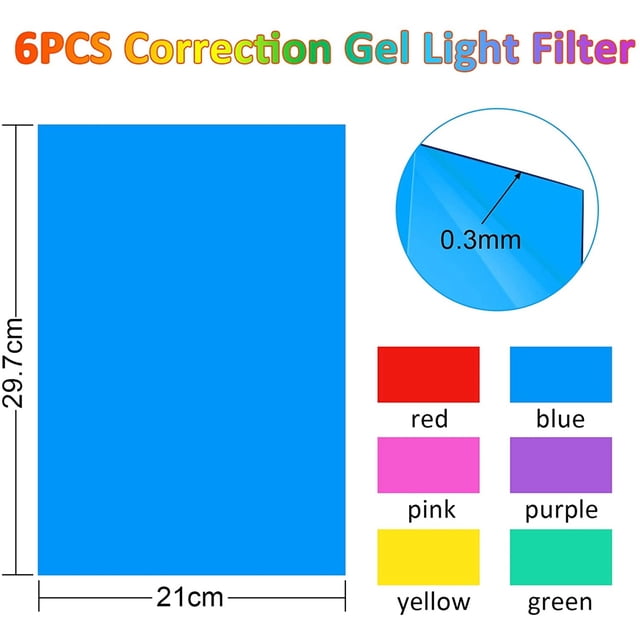 Lot de 6 Films Couleur Gel, Film Coloré Transparent, Résistant à la Chaleur pour Lampes, Filtre Coloré (30 x 21 cm)
