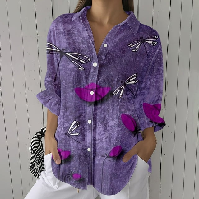 YLHFASHION Chemise à Imprimé Floral Rétro pour Femmes Imprimé Géométrique Abstrait Chemise d'Art Imitation Ligne Col en V jusqu'à 50 % de Réduction Chemises pour Femmes