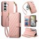thumbnail image 1 of Funda tipo cartera FOXDOCK para Samsung Galaxy S26, estampado de diamantes, con ranuras para tarjetas, soporte y cremallera - Rosa, 1 of 6