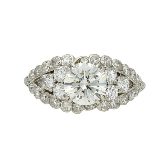 Circa 1920's Engagement Ring, Antique Diamond Wedding Anniversary Ring, East West Halo Diamond Ring, Beautiful Partywear Ring, 925 Sterling Silver, 2.5 Ct Round Brilliant Cut Simulated Diamond