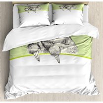 Ambesonne Sloth Duvet Cover Set, Idle Sloth Abstract Green, 2-Calking, Pistachio Green Black