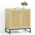 thumbnail image 6 of Glavbiku Modern 2Door Rattan Cabinet,Accent Sideboard for Room W/ Non-Slip Foot Mats,Light Oak, 6 of 14
