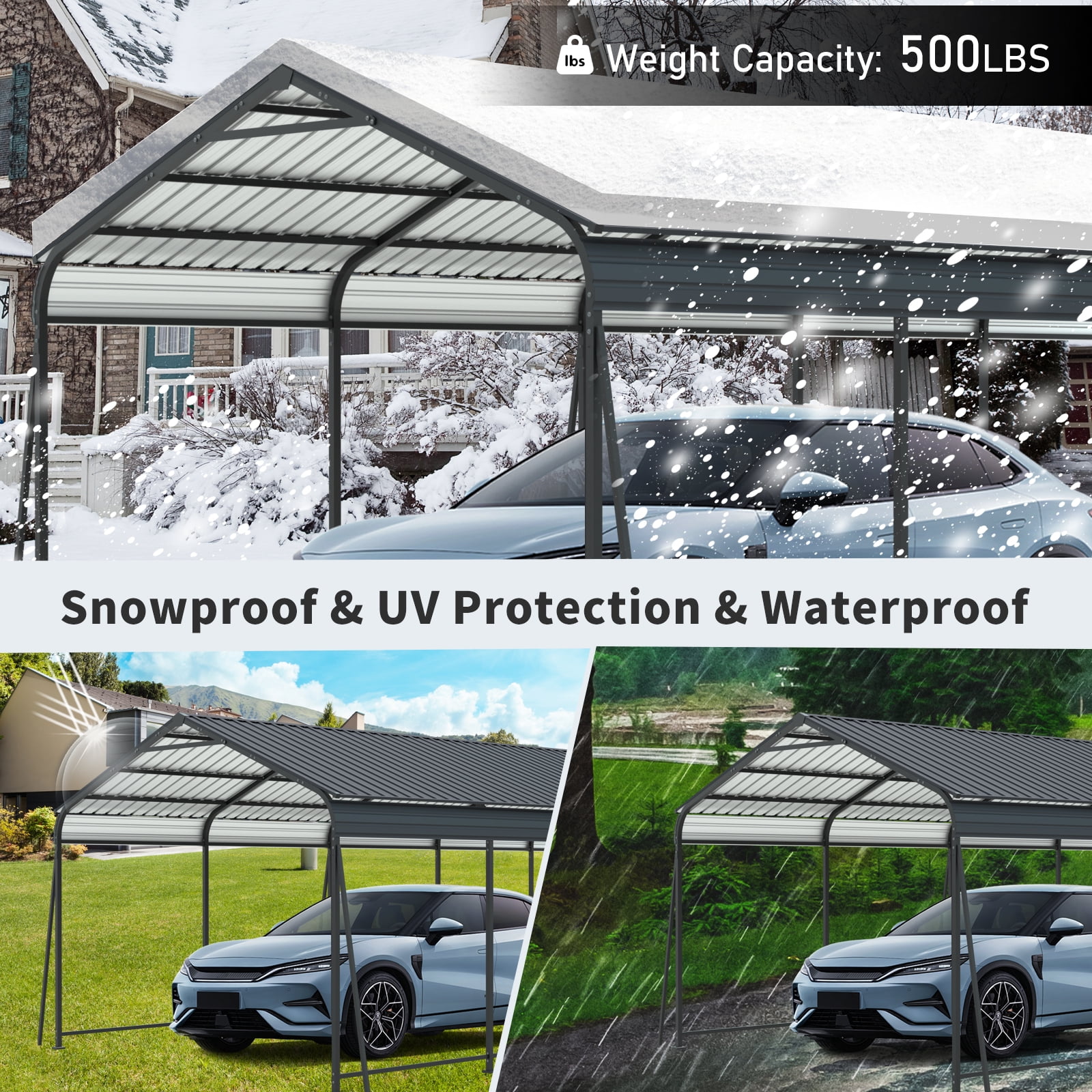 taoruifang 13×26.5 FT Carport Heavy Duty Metal Carport Canopy with Galvanized Steel Roof and Frame 6 Fixed Inclined Square Tube Supports for Driveway Car Truck Boat RV Charcoal