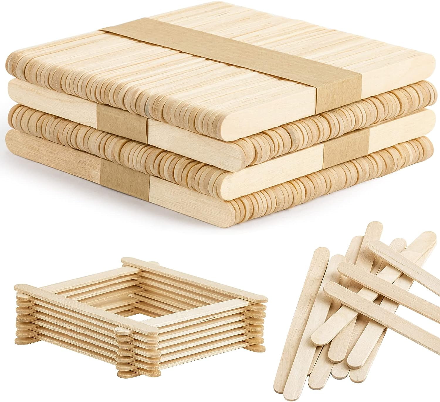 200 Sticks, Popsicle Sticks 4.5 Inch Natural Wood Craft Sticks Ice Cream,  Steam Learning, Wax Applicators by CraftySticks