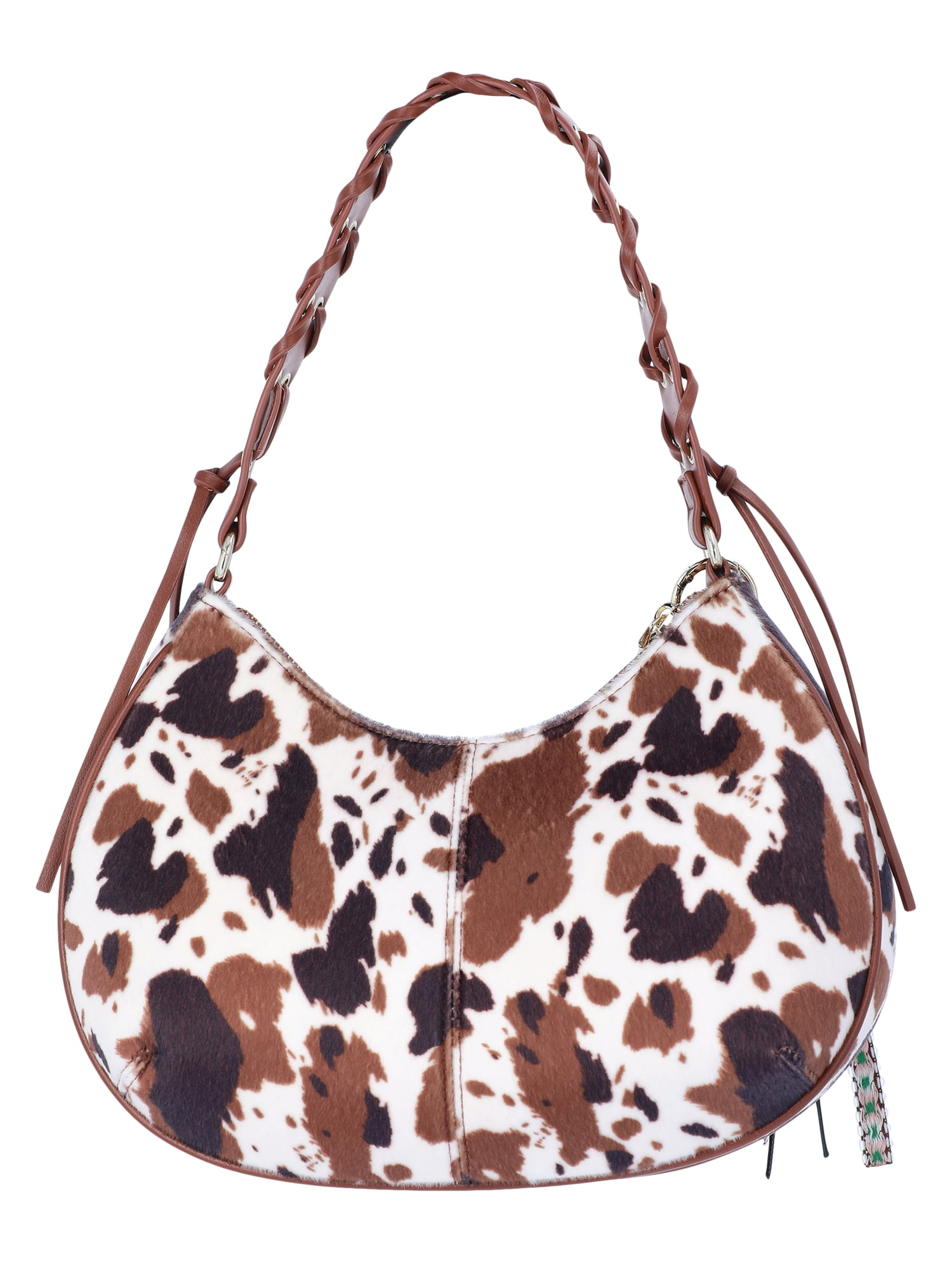 Madden NYC Women's Half Moon Stud Shoulder Bag, Cow Print