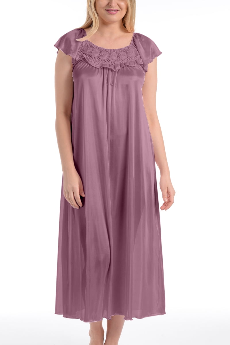 Ezi Women S Satin Silk Ruffle Long Nightgown