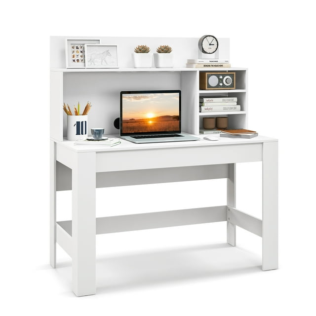 Patiojoy 48" Computer Desk with Bookshelf Home Office Writing Desk with Anti-Tipping Kits & Cable Management Hole Rustic Oak