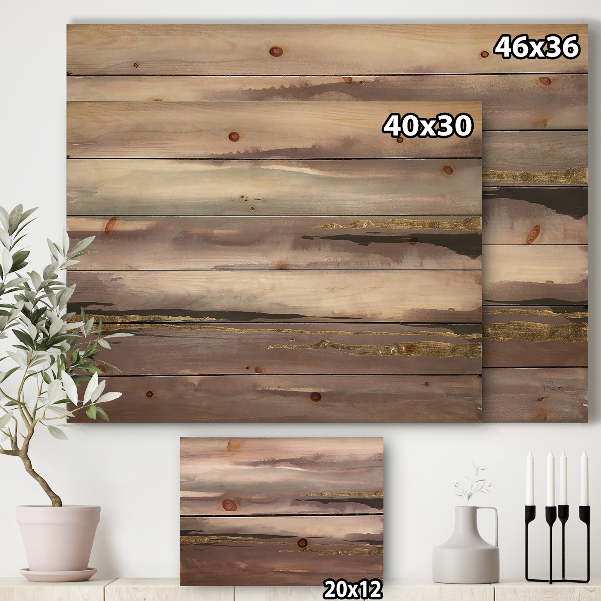 Designart 'Fractal Purple Glam Storm IV' Glam & Shabby Chic Print on Natural Pine Wood
