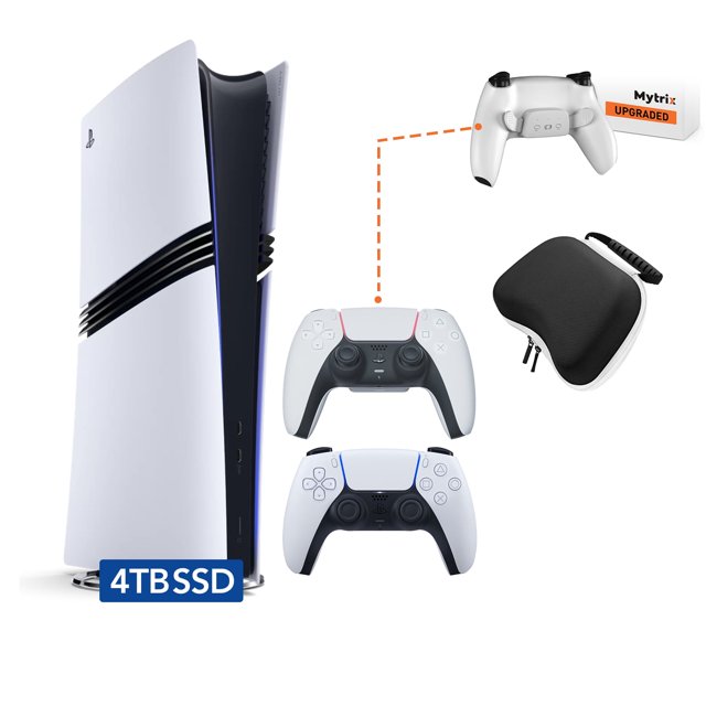 PlayStation 5 Pro 4TB SSD Digital Console, an Additional Mytrix Upgraded PS5 Controller with Remappable Back Paddles and Turbo, Controller Case - Flagship PS5 Pro Console