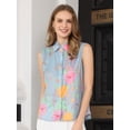 thumbnail image 2 of DARING DIVA Women's Sleeveless Floral Button Down Casual Shirts S Light Blue, 2 of 7