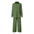 thumbnail image 4 of adviicd 2 Piece Outfits for Women Casual Lounge Sets Long Sleeve Button Down Shirts and Wide Leg Pants Sets Tracksuit (Green, M), 4 of 7