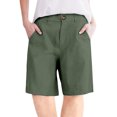thumbnail image 2 of RYRJJ Cotton Linen Shorts for Women Elastic High Waisted Casual Loose Bermuda Shorts Summer Knee Length Work Short Pants with Pockets(Army Green,M), 2 of 5