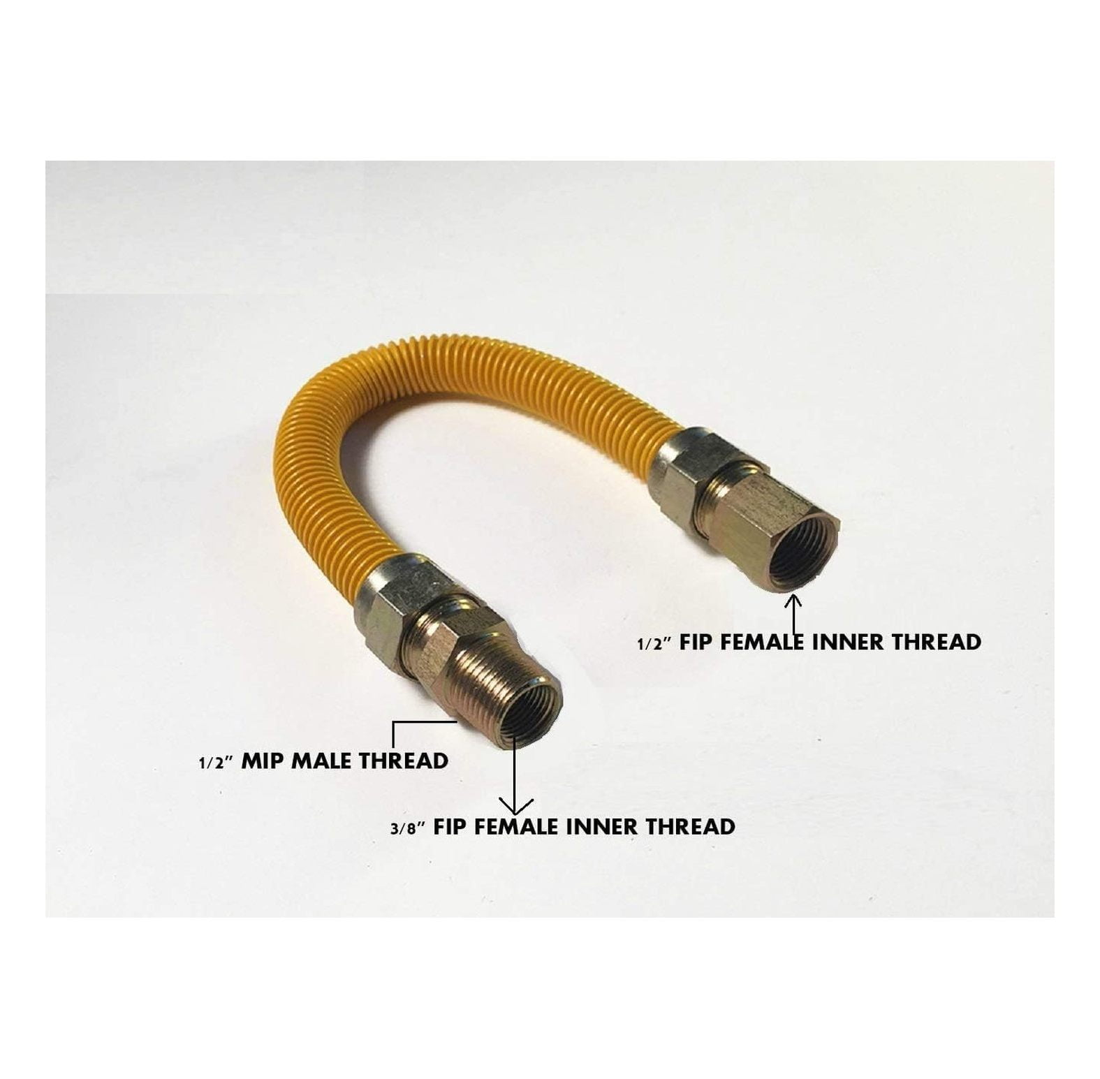 18" Stainless Steel Corrugated Yellow Epoxy Coated 1/2" MIP x 1/2" FIP Gas Flexible Line,Flexible Natural Gas Hose Supply Connector For Gas Pipe,Hot Water Heater,Range,Dryer,Stove,Grill(1