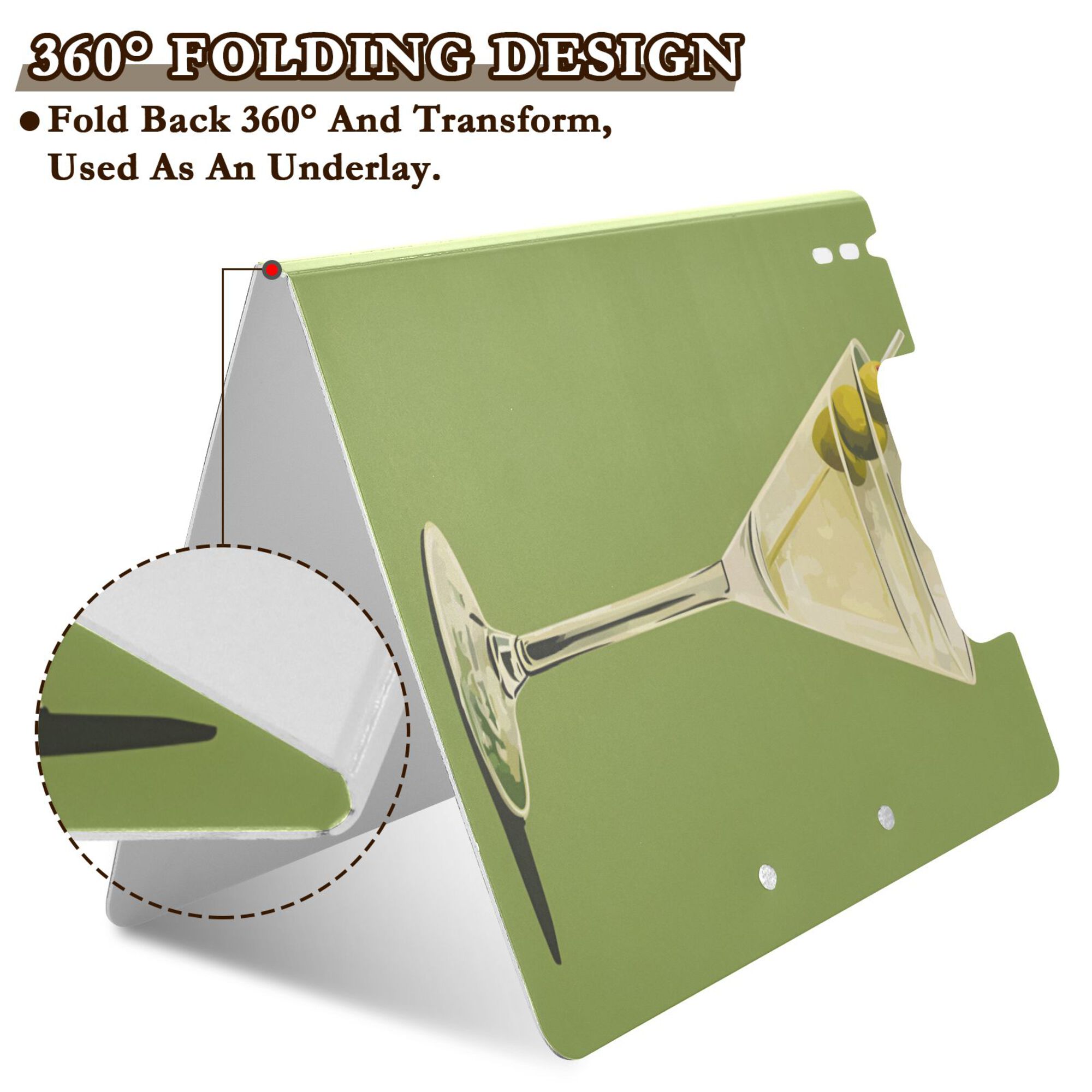 FORMRS A4 Clipboard Folder with Pen Holder Horizontal Foldable School Office Binder, Martini with Olive