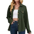 thumbnail image 1 of Chaqueta tipo camisa para mujer, cuello vuelto, botonadura única con bolsillos falsos, chaqueta extragrande, camisa OD verde M, 1 of 7