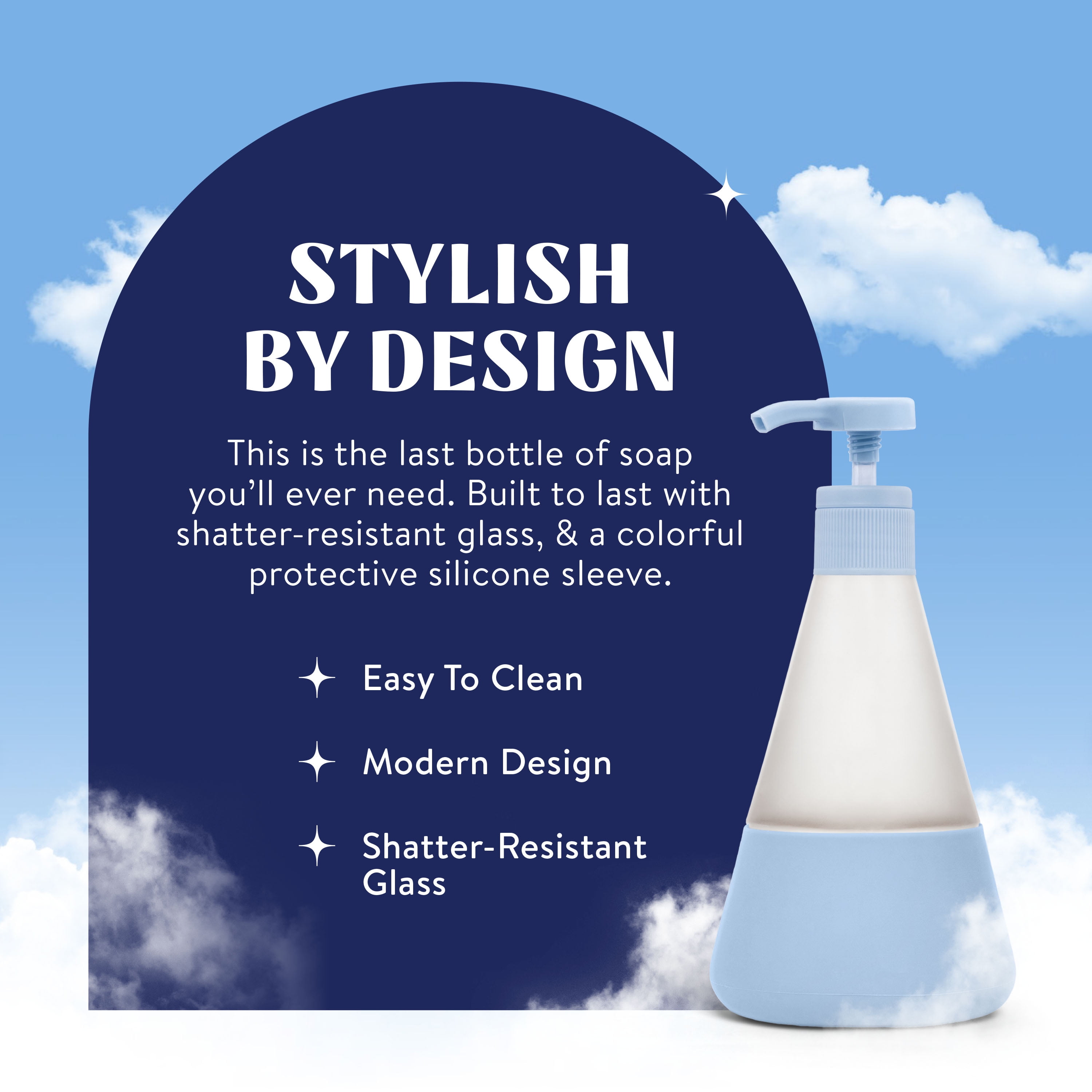 Cleancult Liquid Hand Soap Glass Dispenser, Shatter Resistant, Periwinkle Blue, 2 Pack, 12 oz