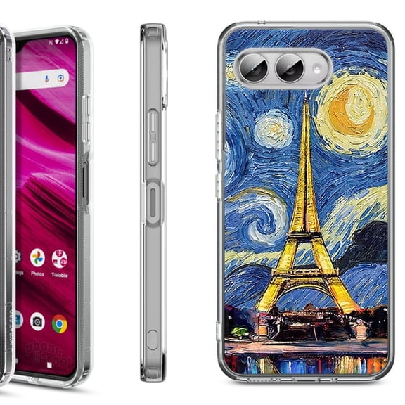 Shockproof Phone Case for T-Mobile Revvl 8, by OneToughShield - Starry Night Eiffel
