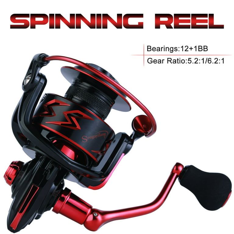 Sougayilang Spinning Reels 6.2:1 High Speed 12+1 Shielded BB Smooth  Powerful Spinning Fishing Reel