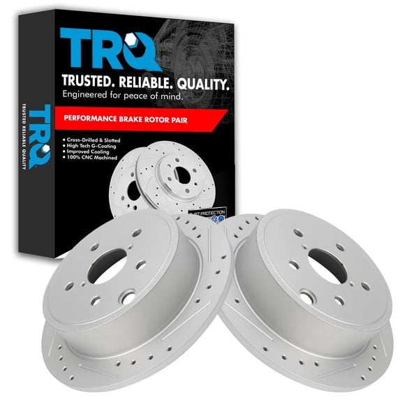 TRQ Rear Performance Brake Rotors Set Premium G-Coated Cross Drilled & Slotted Fits Select 2015-2019 Subaru WRX