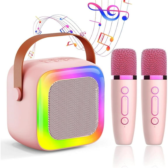 Mini Karaoke Machine for Kids Teen Adults, Portable Bluetooth Mini Karaoke Microphone Singing Speaker with 2 Wireless Mic and Light, Toys for All Smartphones,Birthday, Family,Home Party