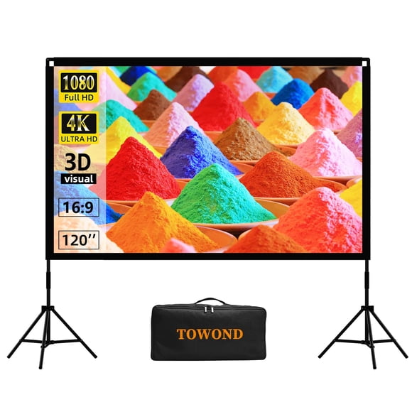 Pantalla de proyector Towond portátil de 120 pulgadas con soporte 16:9 4K HD+