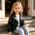 thumbnail image 4 of GYRATEDREAM Toddler Girls Faux Leather Motorcycle Jacket Lapel Zip Up Biker Coat Kids Fall Outerwear, 2-8Y, 4 of 7