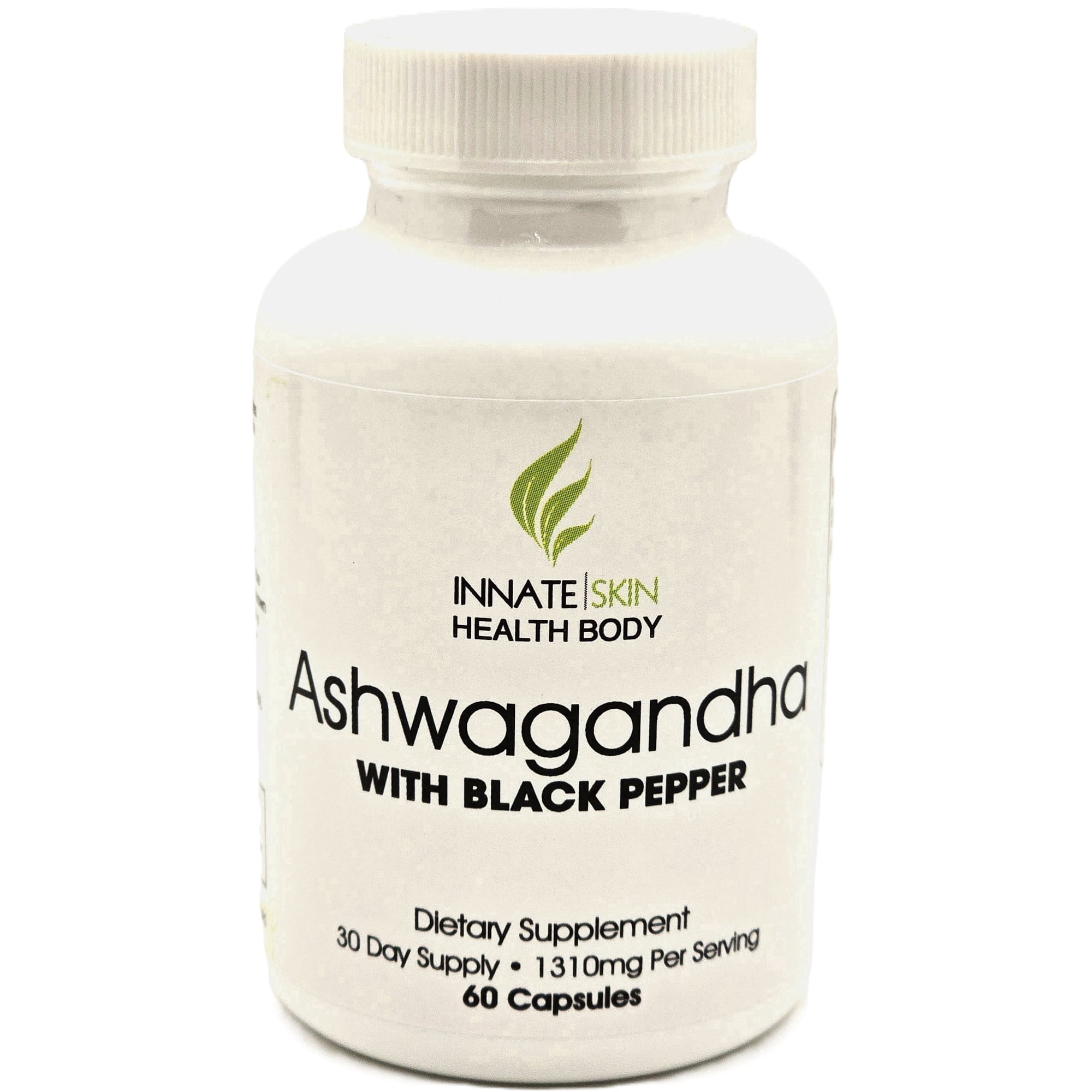Innate Skin Health Body Ashwagandha Extra Strength Stress and Mood Support Organic Black Pepper Extract Non GMO Formula 60 Count 60 Capsules