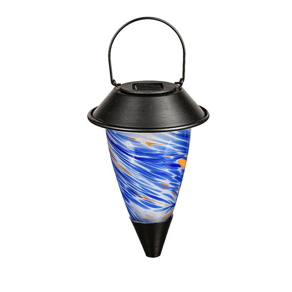 Evergreen Single Pack 3-in-1 Art Glass Solar Fire Flame Torch, Royal Swirl