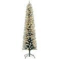 thumbnail image 1 of HOMCOM 7 Foot Snow Flocked Artificial Pencil Christmas Tree with Lights, 1 of 10