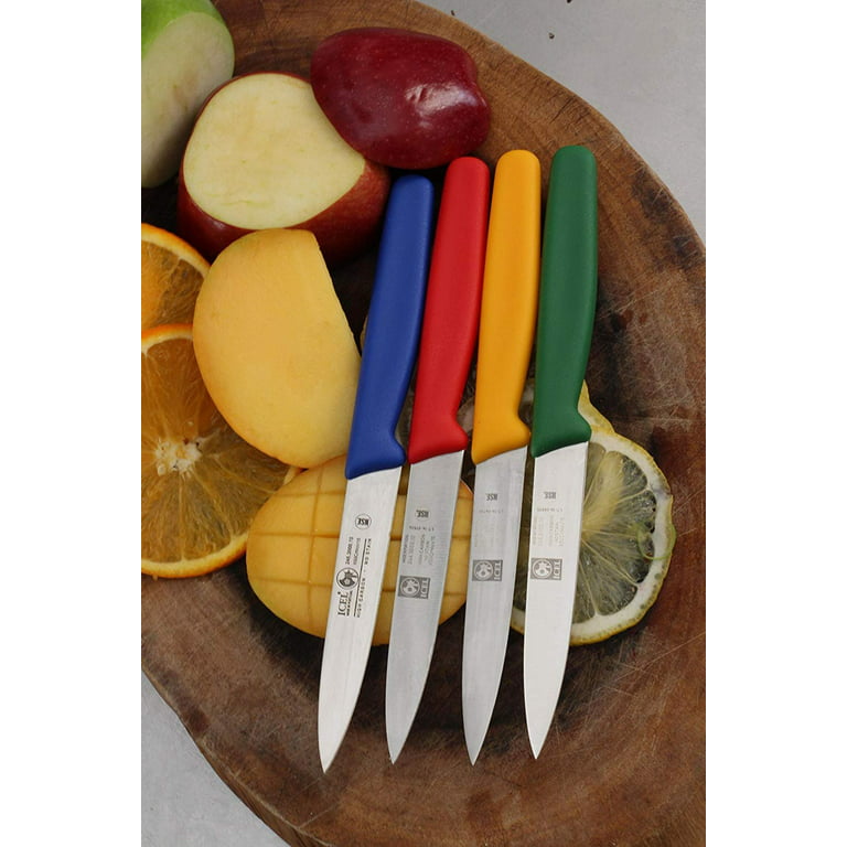 ICEL Serrated Paring Knife Set. Great for All Kind of Kitchen Prep work,  Like Chopping Mincing Dicing. 6-Piece Set Includes One Red, Blue, Yellow
