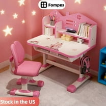 Fompes Kids Study Desk and Chair Set Children School Drawing Desk Chair Set Height Adjustable Ergonomic Table and Chair Set with Storage Drawer Shelf - Pink