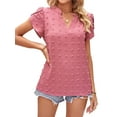 thumbnail image 2 of TEMOFON Womens V Neck Blouse Dressy Casual Short Sleeve Ruffle Summer Work Tops, 2 of 7