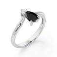 thumbnail image 4 of JeenMata Milgrain Border - 1 Carat Pear Cut Lab Grown Black Diamond and Moissanite - V Shaped Double Stone Engagement Ring - 18K White Gold Plating over Silver, 4 of 7