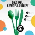 thumbnail image 3 of Crown Display 150-Piece Emerald Green Disposable Silverware - Green Plastic Cutlery Combo Set, 3 of 7