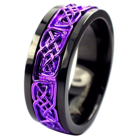 Purple Norse Viking Spinner Ring Black Stainless Steel Celtic Anti Anxiety Band Unisex Fantasy Forge Jewelry