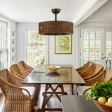 24 Inch Ceiling Fan with Light, Remote, Bronze Farmhouse Rattan Chandelier - Walmart.com