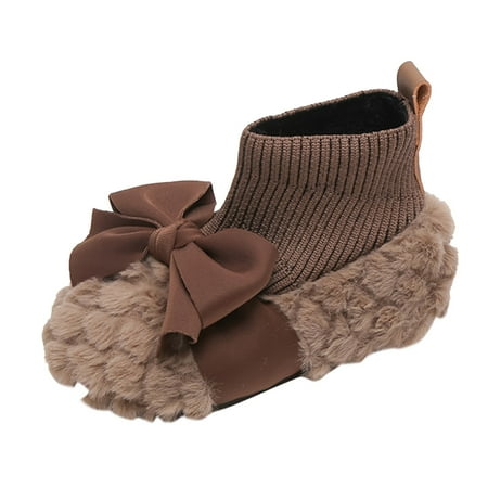 

Jdefeg Snow Boots Girls Size 4 Fashion Autumn And Winter Girls Boots Flat Soft Bottom Non Slip Cute Plush Warm Comfortable And Bow Knot Pairs Boots Wide Calf Cotton Brown 23