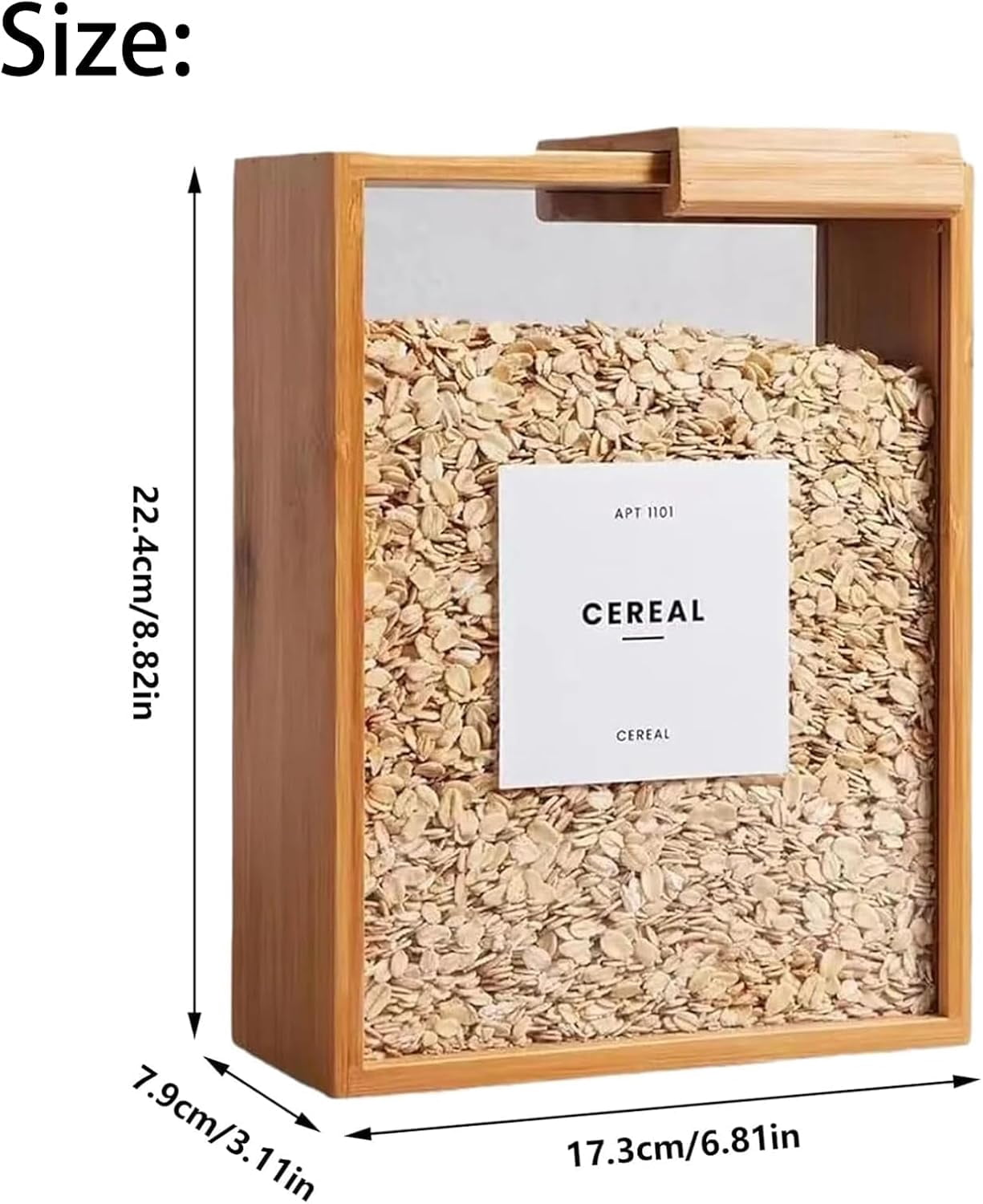 Wooden Cereal Storage Box, Airtight Pantry Bins Container with Lids, Dry Food Dispenser Large Capacity 101oz, for Kitchen, Square Pantry Organization with Labels for Sugar, Nut, Coffee Bean, Tea (3)