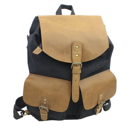 *Clearance* Vagarant Traveler Sport Cowhide Leather Cotton Canvas Laptop Bag C12.BLK
