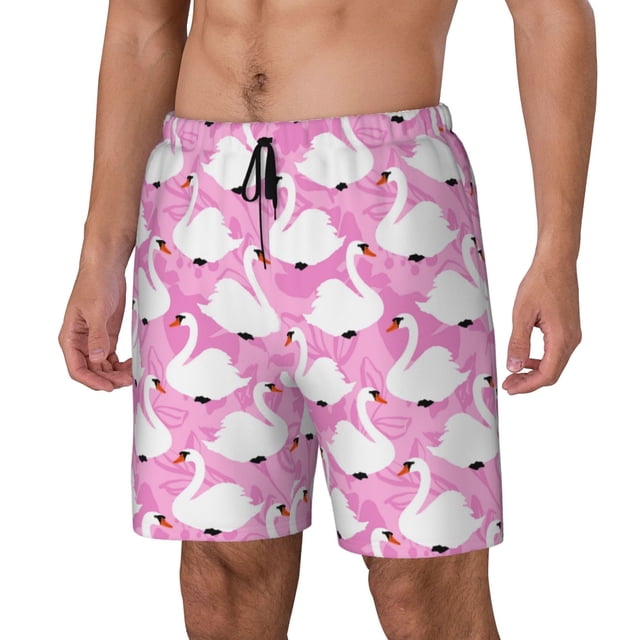 Kdxio Beautiful Swans Print Mens Swim Shorts with Mesh Lining, Breathable and Quick-Drying, Adjustable Waist, Privacy Pocket-Medium